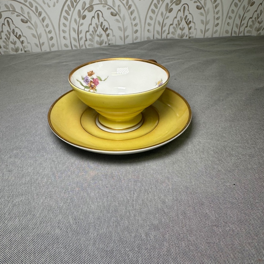 Sango China‎ Cup and Saucer Yellow Floral Gold Trim Made in Occupied Japan VTG
